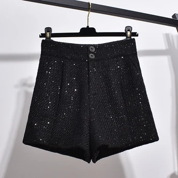 

S-XL High Waist Shorts Womens Korean Preppy Style Girl School Sequins Shorts Plus Size Buttons Clothing Midi Shorts Trouser Lady