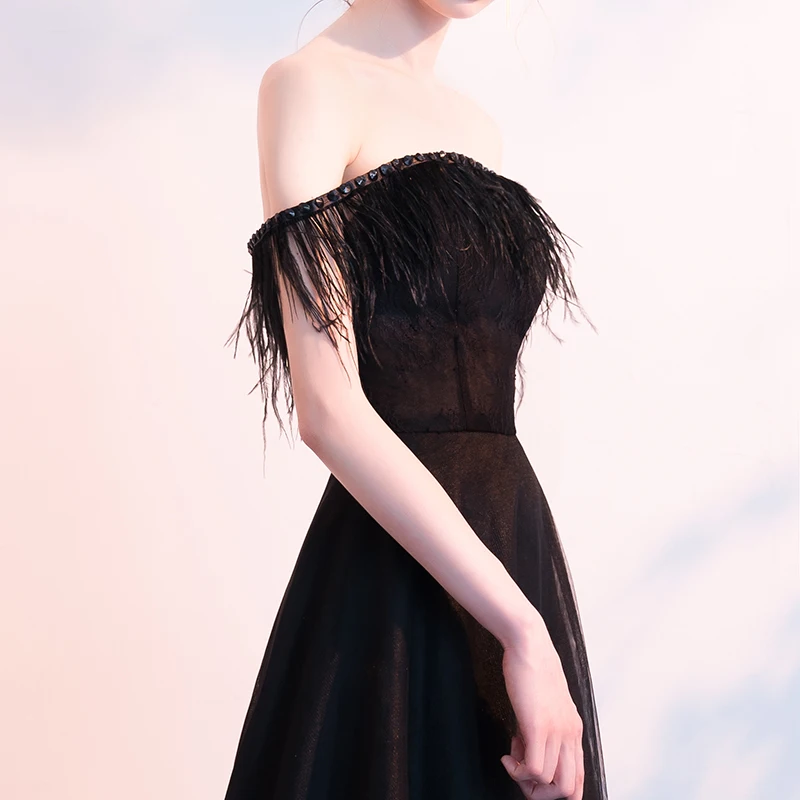 Элегантное Черное длинное женское вечернее платье Qipao, сексуальное вечернее платье с открытыми плечами, однотонное Сетчатое платье