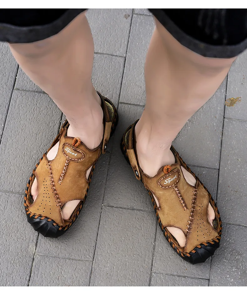 COWCOM Summer Men's Woven Sandals Outdoor Sandals Men's Large Size Sandals Rome Personalized Leather Shoes CLK