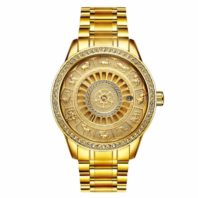 

New Gold Automatic Mechanical Watch Fashion Animal Dial Luxury Stainless Steel Gold Watch Male Clock Relogio Masculino