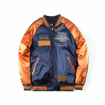 

Men Fashion Satin Silk embroidery MA1 Bomber baseball jacket