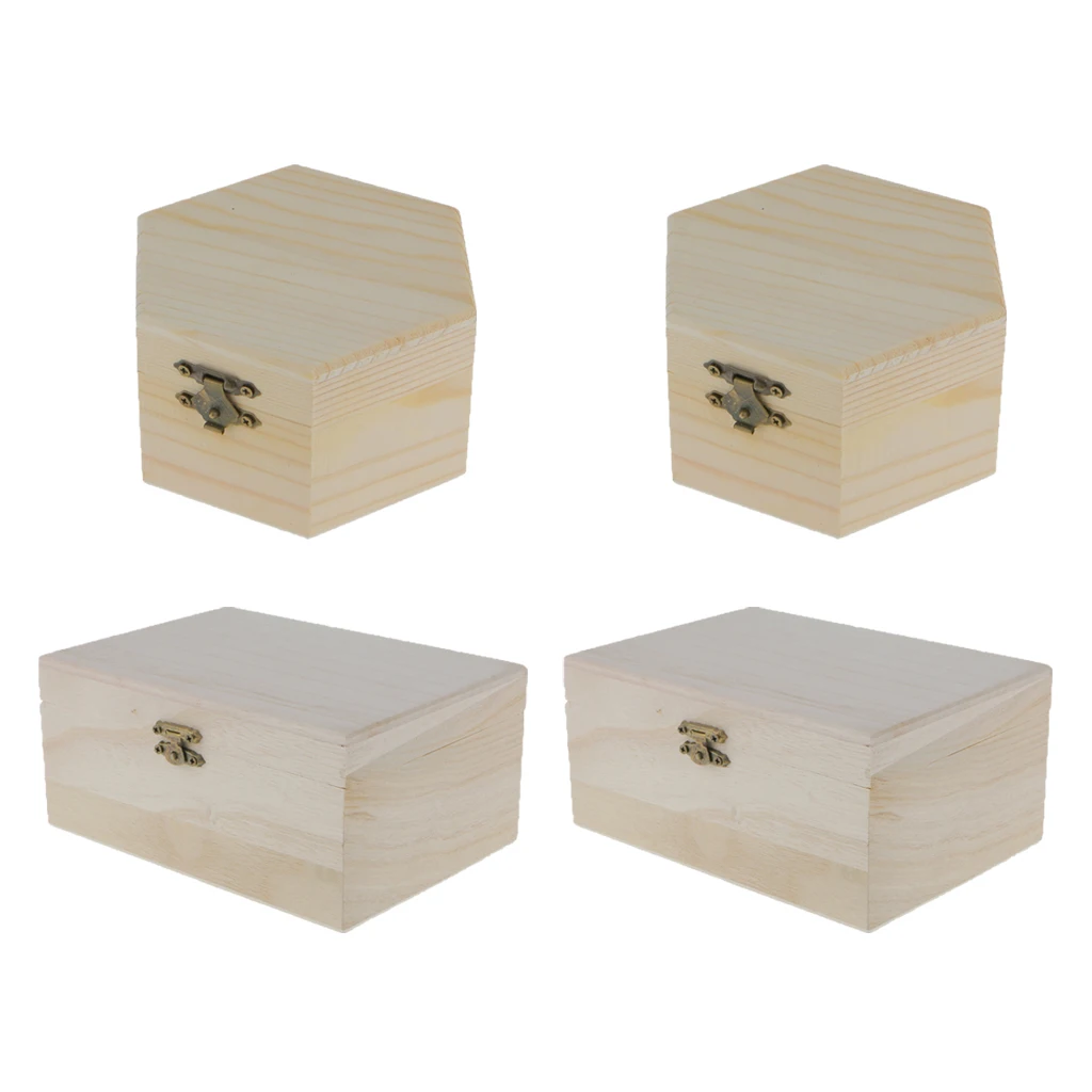 

4pcs Set Unpainted Plain Wooden Jewelry Box Trinket Gift Box Keepsake