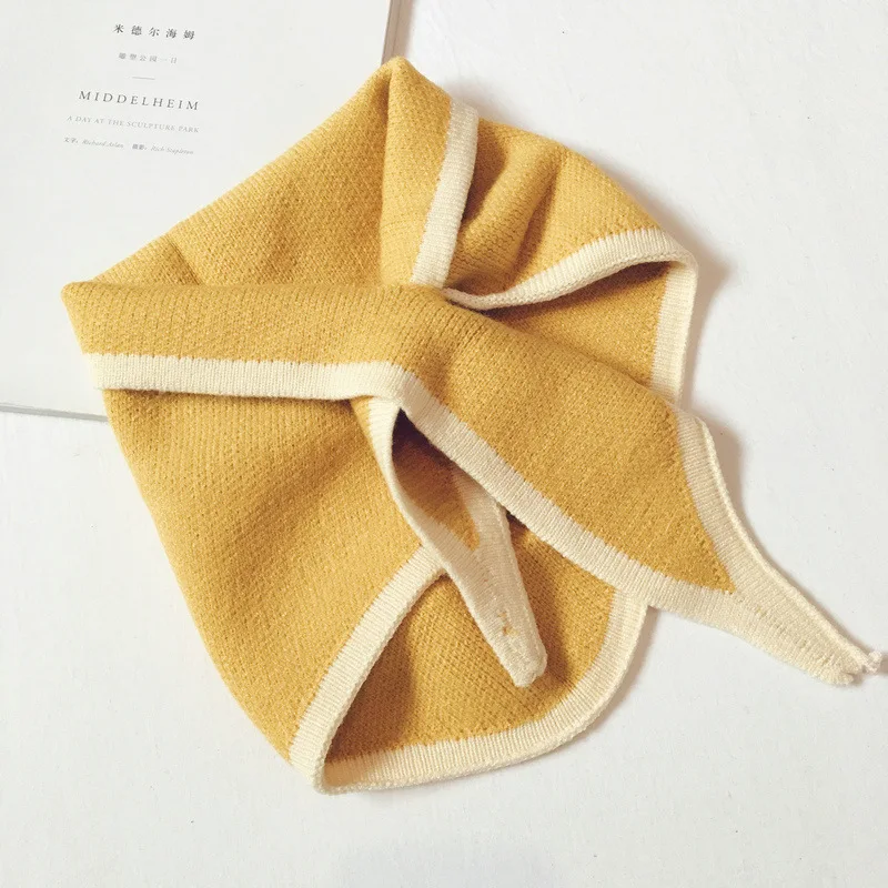 Простой контрастный цвет модный детский шарф мягкий треугольный вязаный теплый Снуд шарф Детская уличная одежда шейные Шарфы Воротник - Цвет: Цвет: желтый