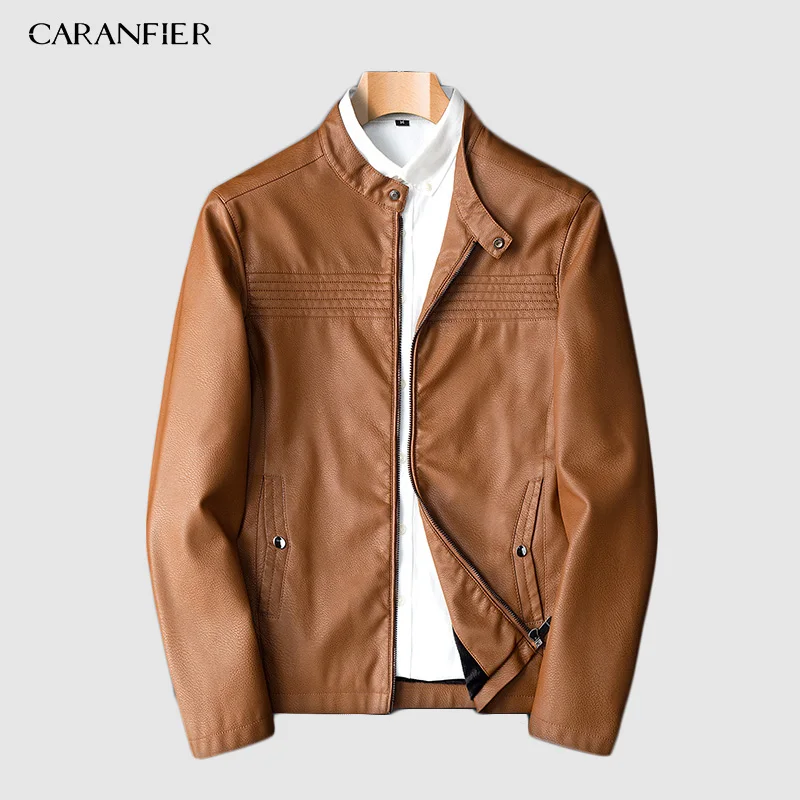 CARANFIER модные зимние Для мужчин s искусственная(-ый) куртки пальто мотоциклетные байкерские Искусственная кожа куртка Мужская толстый бархат пальто айкерские пиджаки