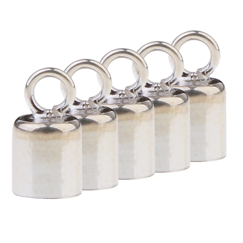 5pcs 925 Sterling silver color 3mm Inner Dia Necklace Bracelet Leather Cord End Caps Tassel Crimp End Connector DIY Jewelry Findings