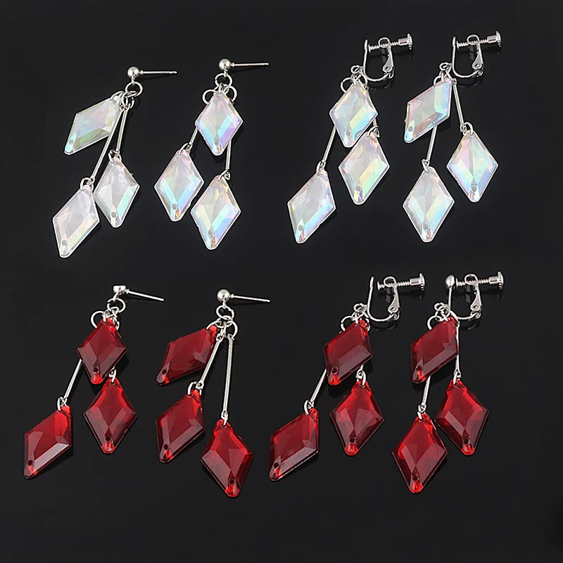Rj Game Twisted-Wonderland Figure Orecchini Charm Donna Uomo Geometric Red Crystal Ear Clip Regalo Di Gioielli Cosplay
