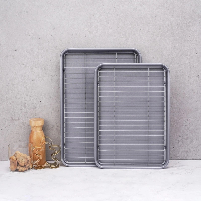 Baking Pan with Rack Set Carbon Steel Cookie Sheet Baking Pan Tray with  Removable Cooling Rack Easy Clean Kitchen Baking Gadgets - AliExpress