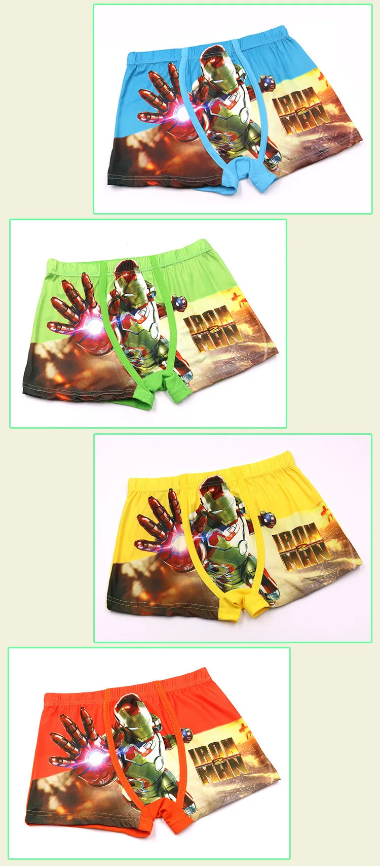 5Pcs/Lot Boys Underwear Children's Boxer Panties Kid Underwear Cartoon Boy Superhero Iron Man Underwear for Children's Underwear