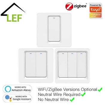 

ZigBee Smart Push Button Switch No Neutral Wire Required Smart Life Tuya APP Alexa Google Home Voice Control 1/2/3Gang EU UK New
