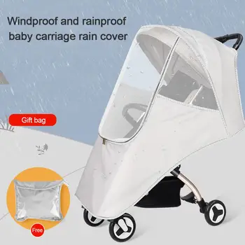 

White Universal Baby Stroller Rain Cover Windshield Warm Waterproof Weather Shield Stroller Protection Cover With Storage Pouch