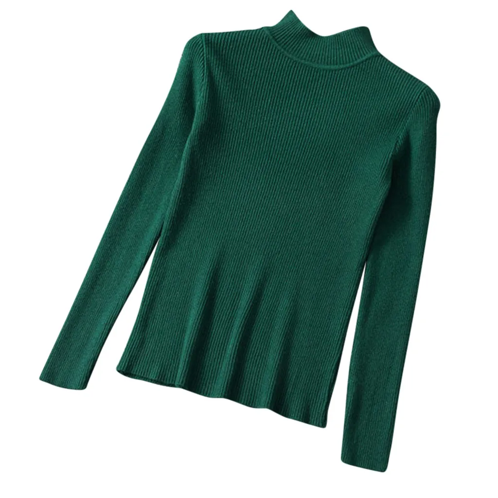 10 цветов, зимняя модная женская однотонная водолазка, свитер, женский, длинный рукав, шикарный, элегантный, женский джемпер, свитер, pull femme - Цвет: Зеленый