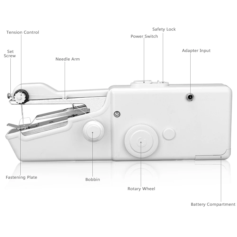 Reparaciones Fáciles y Rápidas para Todo Tipo de Telas EEX Mini Portátil Máquina de Coser de Mano Eléctrica Inalámbrica para Niños Principiantes Costura Doméstica o de Viaje Blanco, USB Cable 