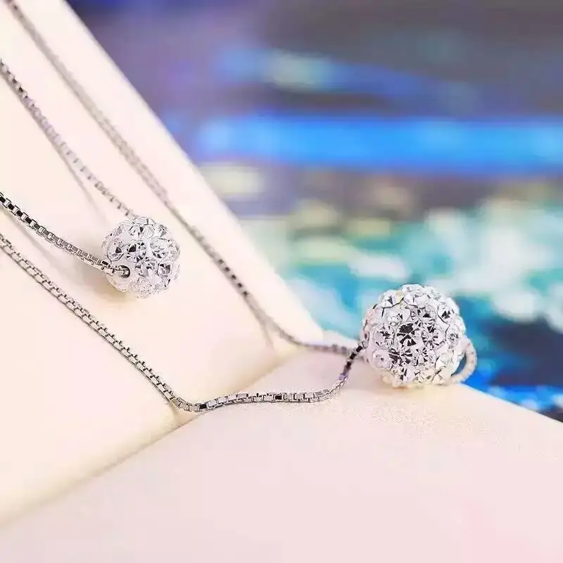 Трендовое ювелирное серебряное Двухслойное блестящее CZ циркониевое хрустальное ожерелье с подвеской в виде шара для женщин, подарочное ожерелье