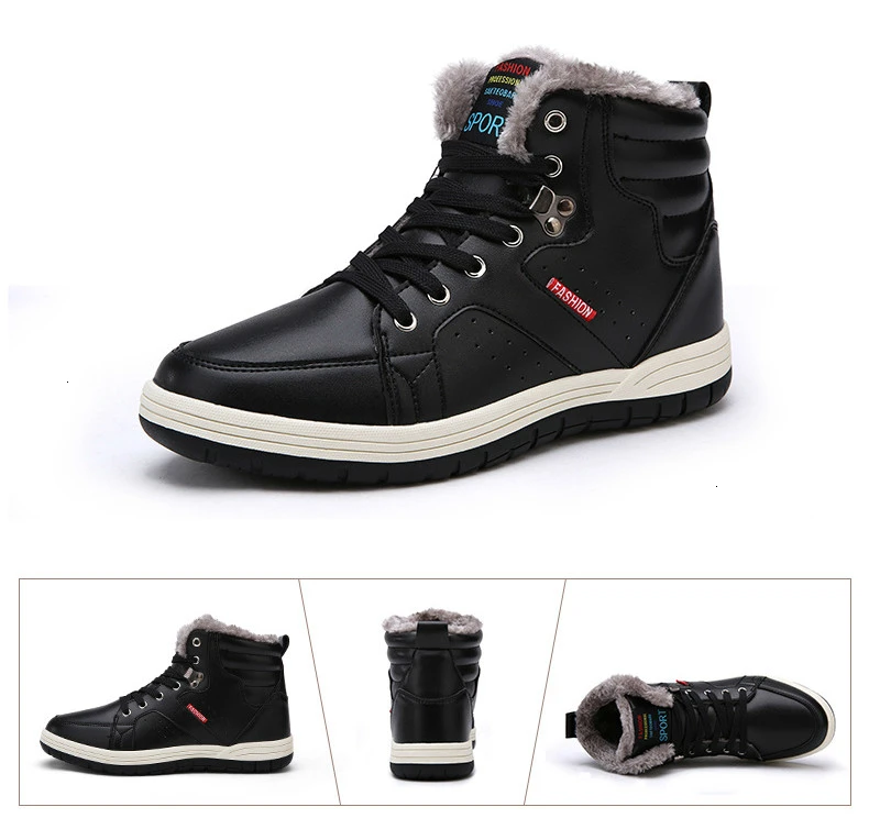 WETRICS Mens Boots Plus Size 48 Winter Fur Plush Thermal Work Boots PU Leather Waterproof Non-slip Sneakers Outdoor Sports Shoes