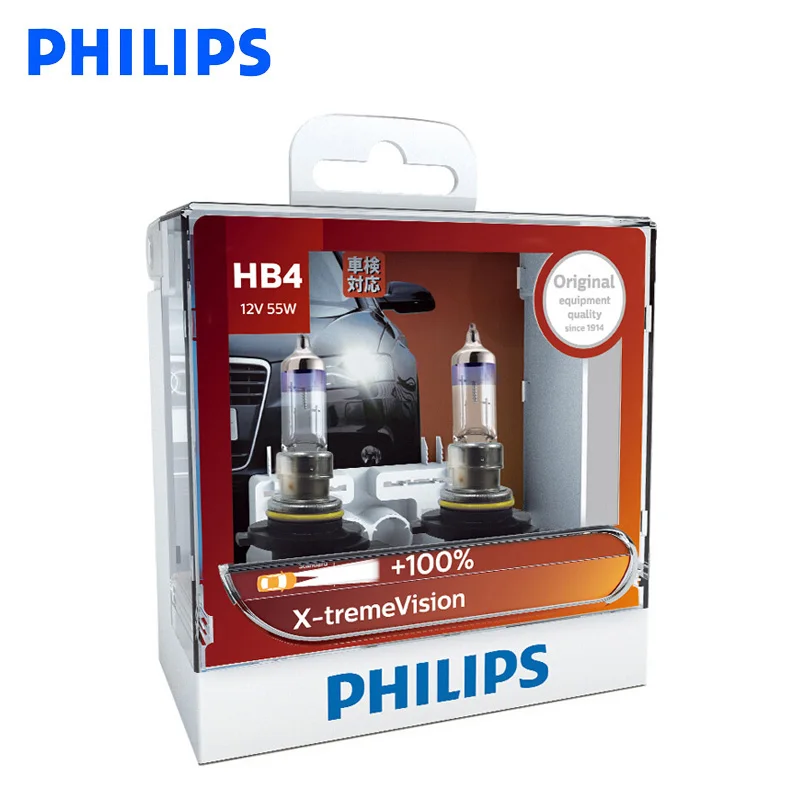 Philips HB4 12V 55W X-treme 100% Vision Car Headlight Bright Halogen Bulbs ECE Approve More 9006XVS2 Pair | Автомобили и