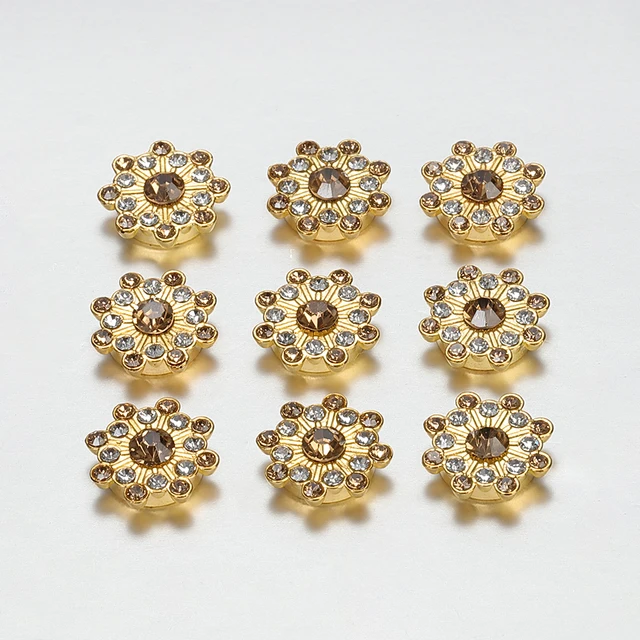 50/100pcs 14mm Rhinestone Cabochons for DIY Jewelry Making Colorful Glass Crystal Core Gold Bezel Brooch Patch Decor Accessories Champagne