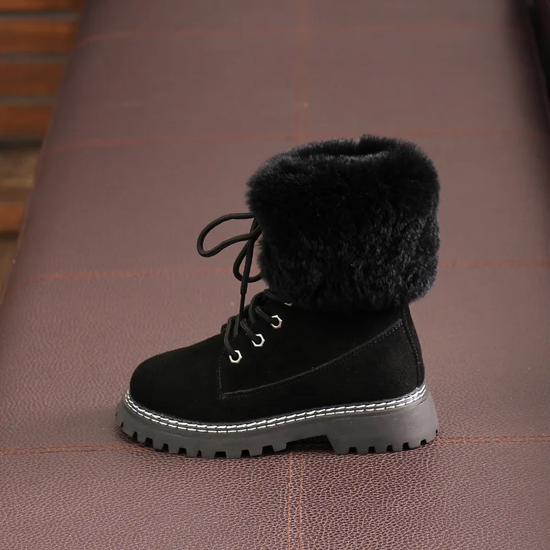 Новые зимние детские теплые ботинки martin для мальчиков детские полуботинки брендовая черная обувь для девочек модные ботинки на меху мягкая обувь - Цвет: Черный