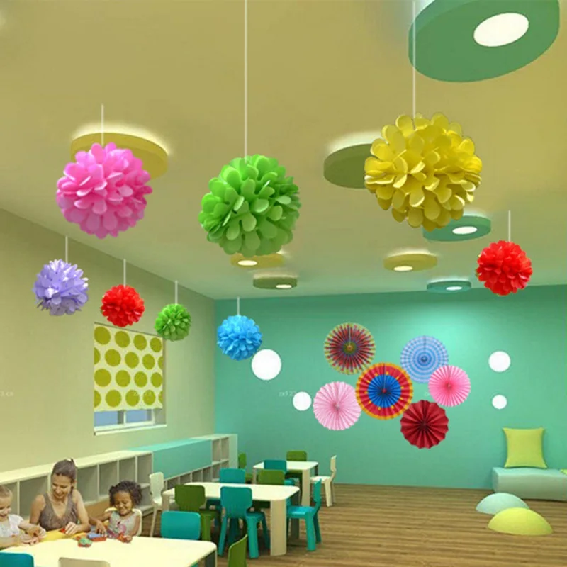 

6Pcs/Set Stylish Refined Wedding Birthday Party Decoration colorful Beautiful Paper Flower round paper Fan Set