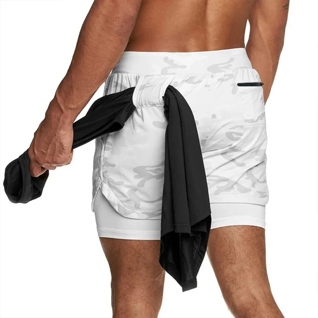 Pantalones Cortos Deportivos De Doble Capa Para Hombres 