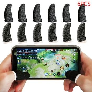 

6Pcs Breathable Mobile Game Sweat-proof Fingers Gloves Touch Screen Thumbs Finger Sleeve Non-Scratch Carbon Fiber Fingers Gloves