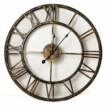 

3D Vintage Roman Numerals Wall Clocks Round Wrought Iron Large Watch Home Decor