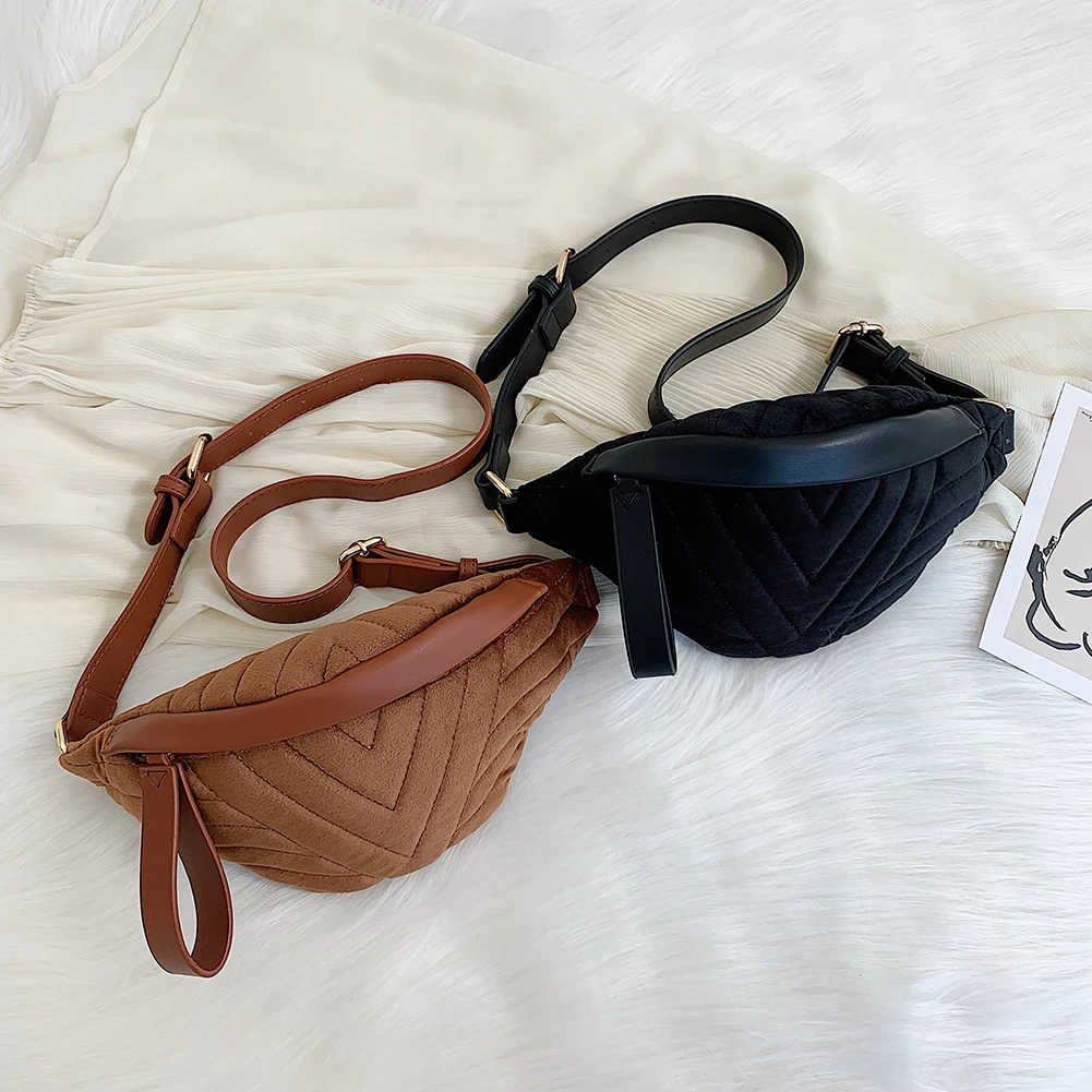 

Women Waist Belt Pack Female Fashion Casual Plush Shoulder Messenger Bags Teenager Girls Solid Color Leisure Chest Purse