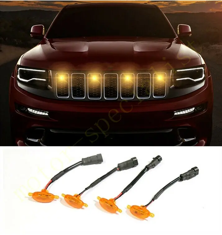 

LED Car Front Grille LED Amber Light Raptor Style Light Kit Decor W/ Wire Speed 4Pcs For Jeep Grand Cherokee 2017-2021