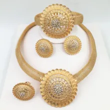 Горячая мода Свадебный Дубай Африка Нигерия Африканский комплект ювелирных изделий золотого цвета ожерелье Серьги Романтические женские свадебные ювелирные наборы