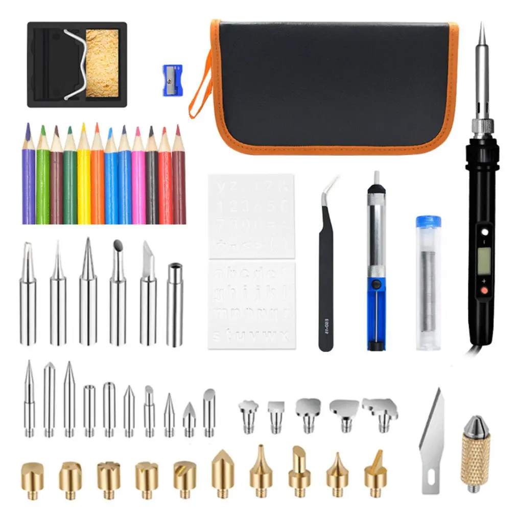 

60W Adjustable Temperature Digital Display Soldering Iron 54Pcs Branding Brush Set Engraving Pen Soldering Gun