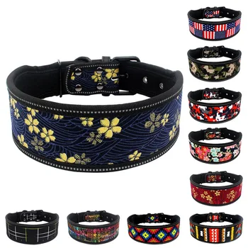 

Pet Dog Printed Collar Soft Reflective Nylon Adjustable Pet Collars For Dogs Pitbull German Shepherd Dogs Night Walking Collar