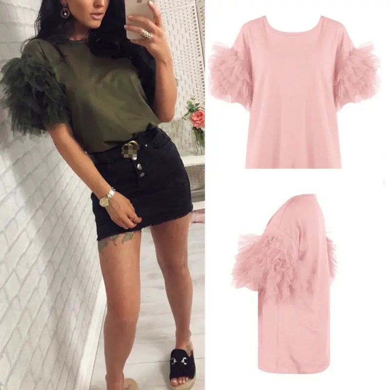 

Women Lace Short Sleeve Top T-shirt Summer Casual Loose T Shirt Fashion Women Clothes Tops