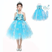Платье с фатиновой юбкой и блестками для девочек со снежинками, платье Снежной Королевы для детей с рисунком Снежной Королевы от костюм 2 синего цвета для девочек; летнее платье для детей Платье для девочек с цветочным узором Платья для вечеринок