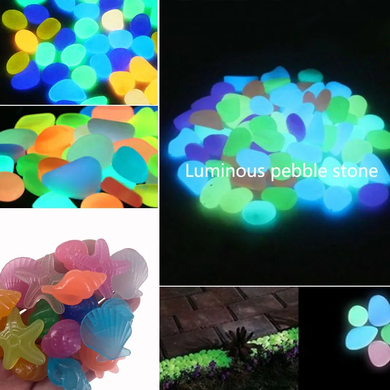 10/50pcs Luminous Glowing Stones Shell Shaped Starfish Shell Fish Tank Table Walkways Garden Glow in the Dark Pebbles Deco glow stones garden decoration decorative stones