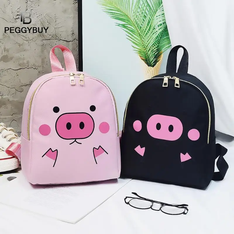 

Mini Nylon Backpacks Cartoon Pig Print Knapsack Women Girl School Bags Teen Girls Backpacks School Bag Lady Dropshipping
