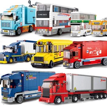 

sluban School Bus Truck 0506 0507 City Car Vehicle Friends Wagon Lorry Cargo Van Automobile Models Sets Building Blocks Toys