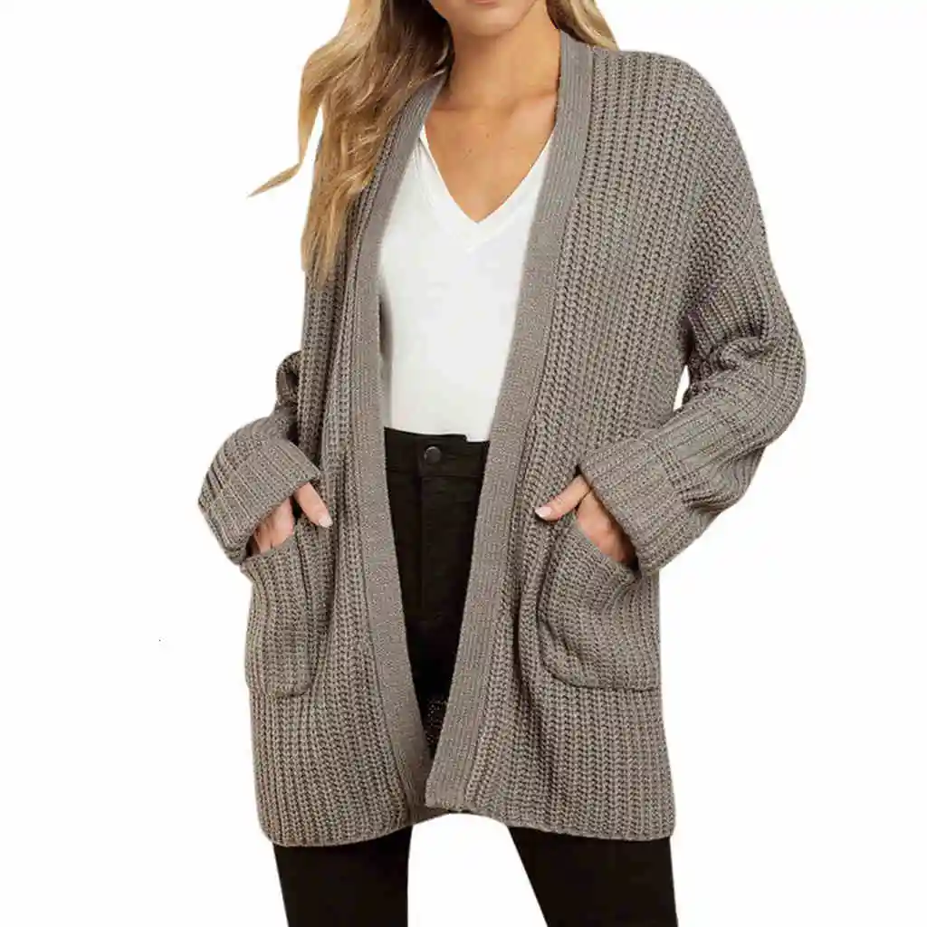 Sweater Gray Женский свитер, вязаный кардиган, зимний теплый повседневный Однотонный свитер с длинным рукавом, Женский вязаный кардиган с карманами - Цвет: Sweater Gray