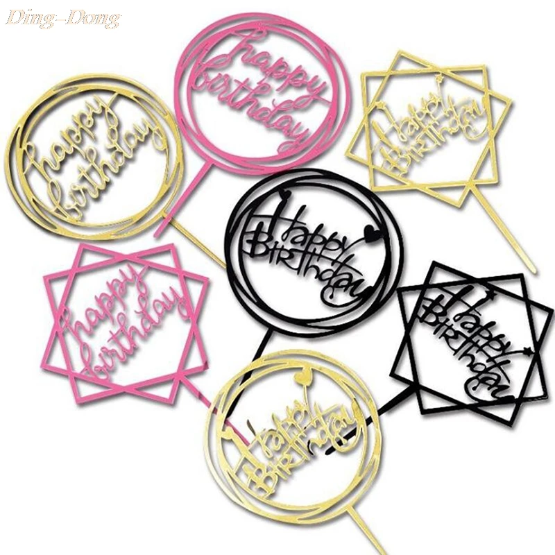 10 Pcs/lot Acrylic Hand Writing Happy Birthday Cake Topper Dessert Decoration for Party