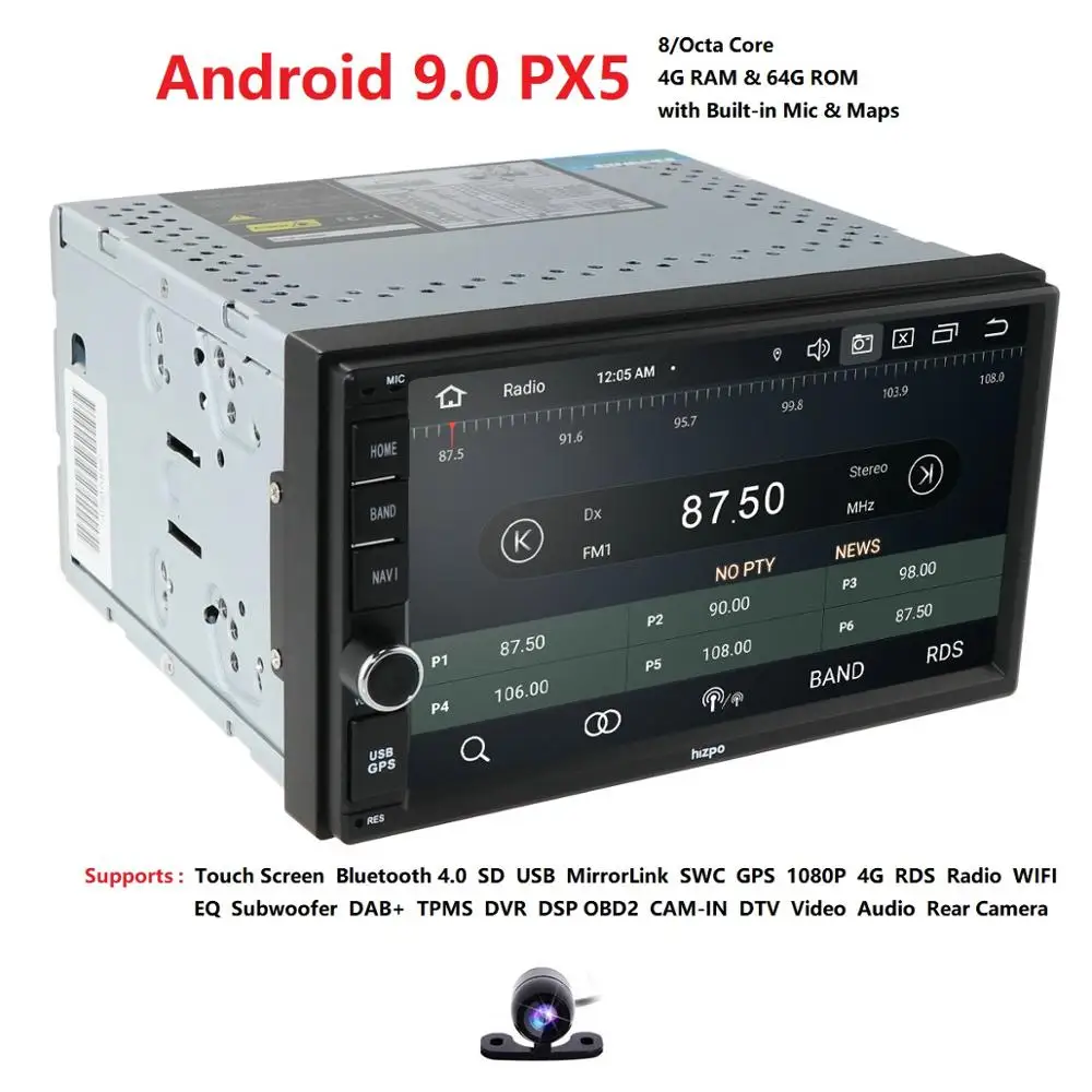 2 Din 7 ''Восьмиядерный Универсальный Android 9,0 4GB ram автомобильный Радио Стерео gps навигация WiFi 1024*600 сенсорный экран 2din автомобильный ПК DAB+ SWC