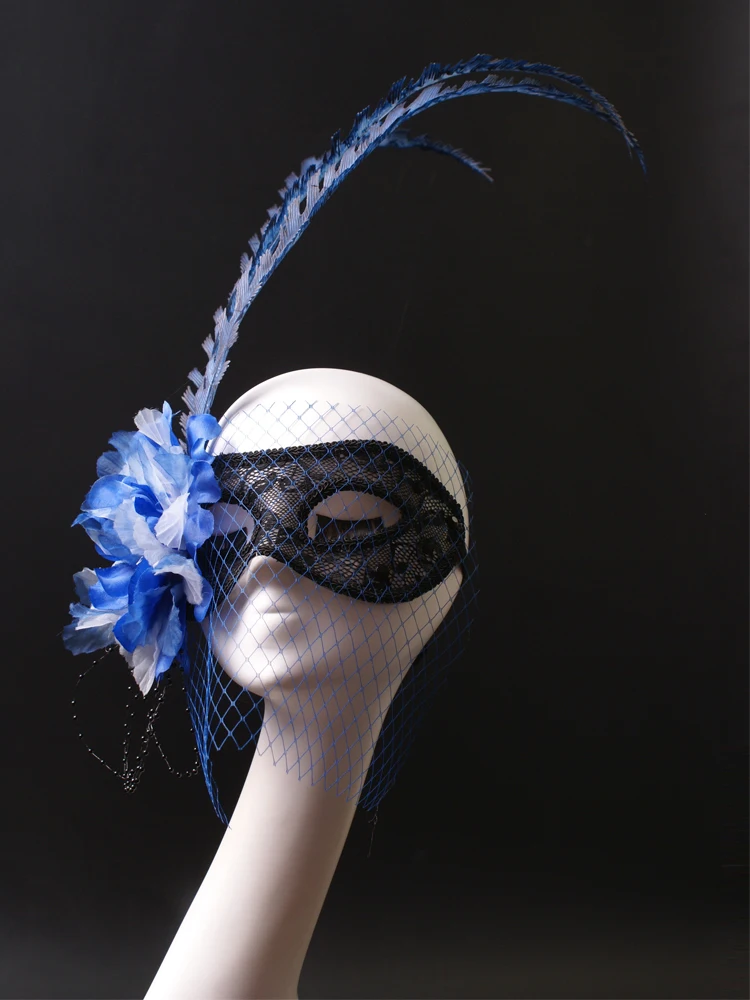 

Exaggerated Net Veil Mouth Half Face Mask, Creative BlueSide Flower Mask