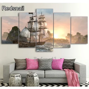 

5D Rhinestone Diamonds Embroidery Ship Sea Sunset Sunshine Landscape 5 pcs Diamond Painting Cross Stitch Kits Diamond kit TT2732