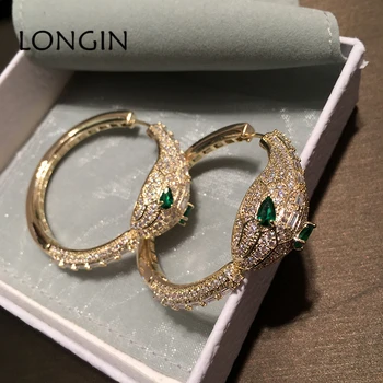 

European And American Fashion Zircon Snake Head Shape Design Gold Color Earrings Luxury Personality Temperament Net Red Earrings