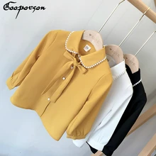 Модная шифоновая блузка для девочек; рубашка; топы с длинными рукавами; сезон осень-весна; детская одежда; Однотонная рубашка для детей; Повседневная Clothing3-7y для девочек