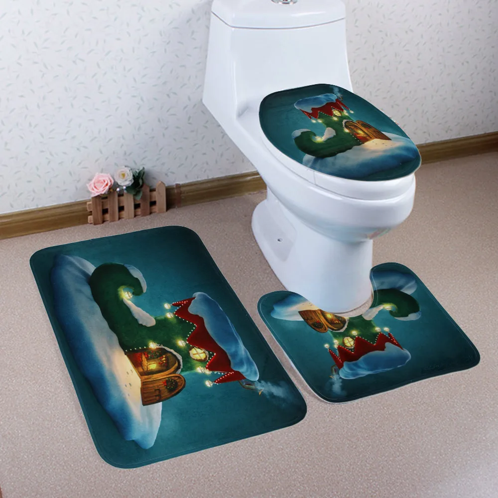 Christmas bath mat 3 Рождественский коврик для ванной wc, сиденье для унитаза, крышка для унитаза, Тапа, украшение для унитаза - Цвет: Christmas bath mat 3
