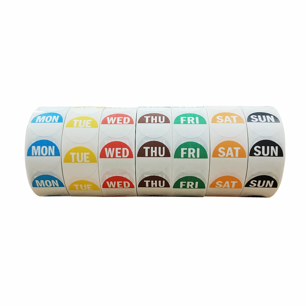 Item Date Use Food Safety Stickers 24mm Dissolvable Food Day of the Week Rotation Labels, 1000 /roll