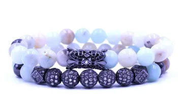 

8mm 2PCS/Set elastic adjusted nature bead fh3 micro pave cz zircon cubic zirconia tube Bracelet Jewelry