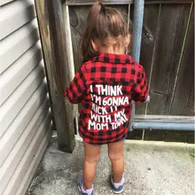 Модная красная клетчатая блузка в клетку с длинными рукавами и буквенным принтом для маленьких мальчиков и девочек топы, одежда для детей от 2 до 7 лет