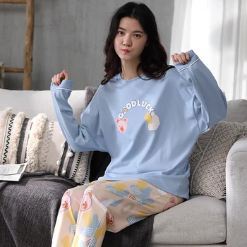 

JULY'S SONG Women Pajamas Set Cute Cartoon Sleepwear Autumn Winter Fashion Printed Long Sleeve Casual Homewear Female Pajamas