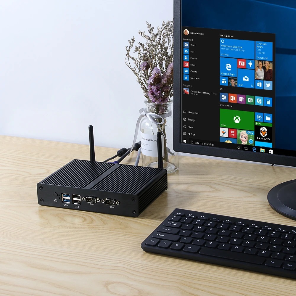 Безвентиляторный мини-ПК Intel Celeron J1900 Windows 10 8 ГБ DDR3L 120 ГБ SSD 300 Мбит/с Wi-Fi 2* Gigabit Ethernet HDMI VGA 2* RS232 4* USB