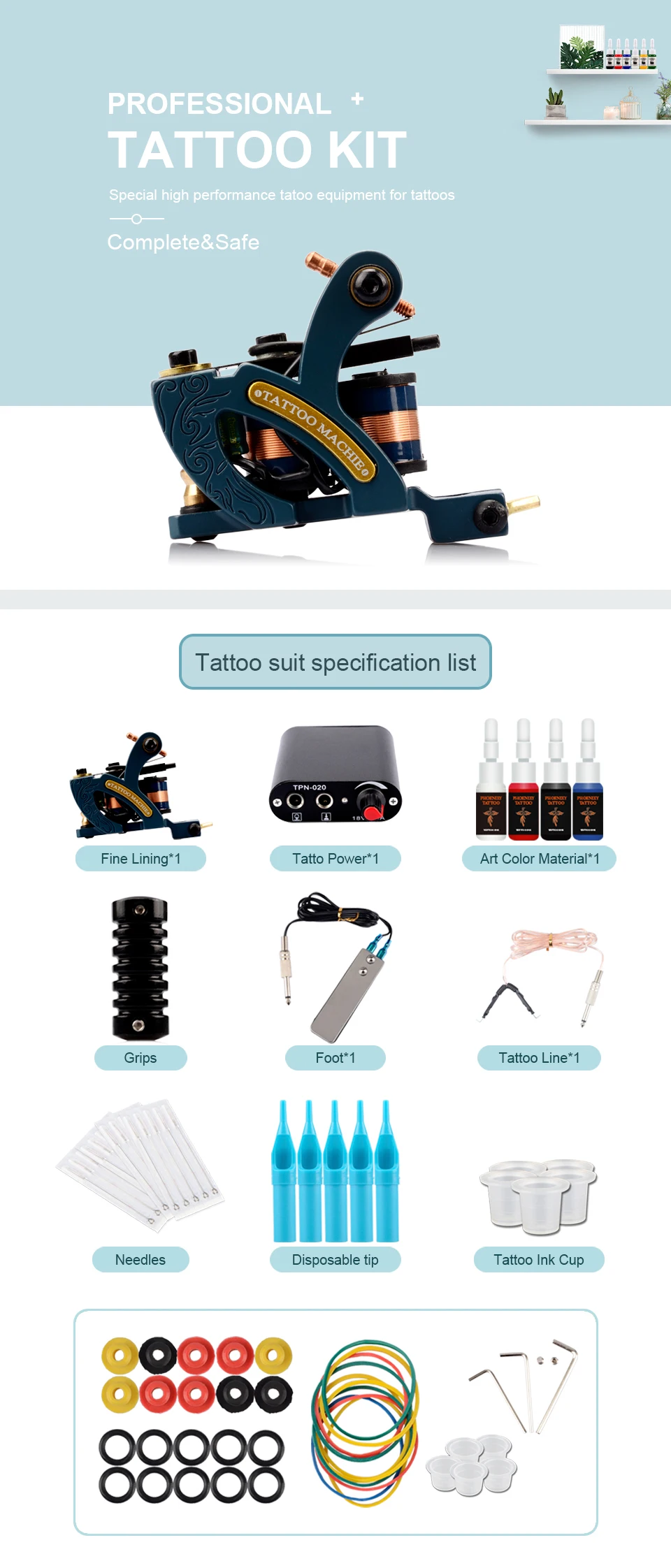 Starter Tattoo Kit One Machine Gun бессмертный набор чернил блок питания Захваты Body Art Набор инструментов Перманентный макияж полный наборы татуировок