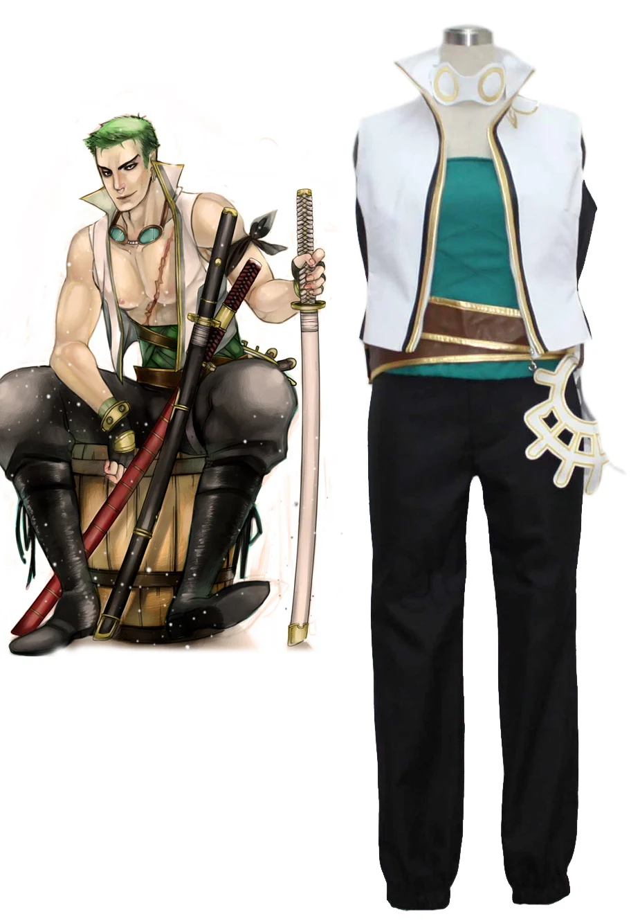 

One Piece Roronoa Zoro Sword Master Cosplay Costume Custom Made